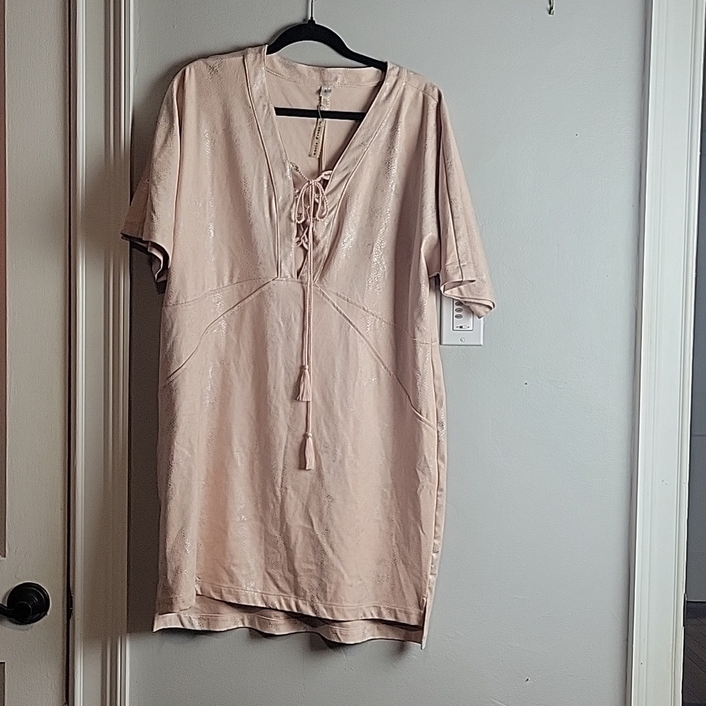Uncle Frank-Pink/Silver Snakeskin V-Neck Tie Mini Dress-Size Large